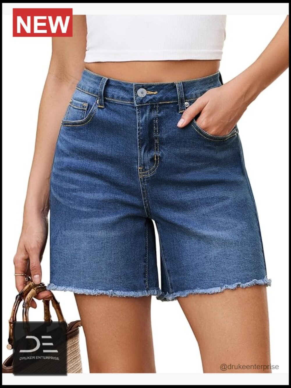 High Waist Raw Hem Stretch Denim Shorts Cutoff Casual Summer Jorts